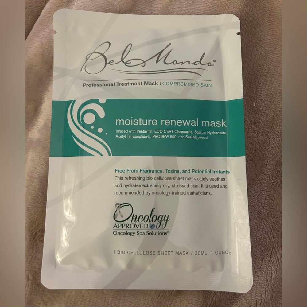 NEW Bel Mondo Oncology Spa Solutions Moisture Renewal Sheet Mask